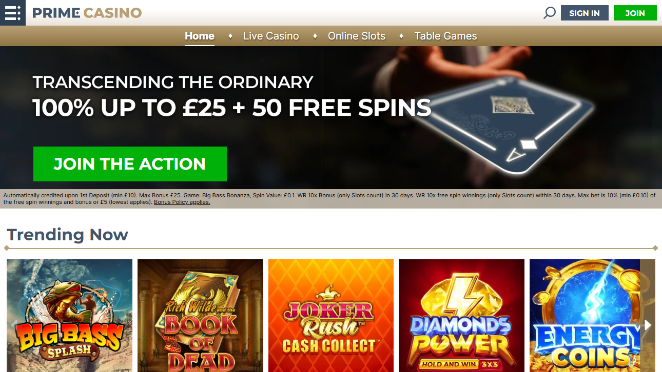 Prime Casino desktop screenshot 1